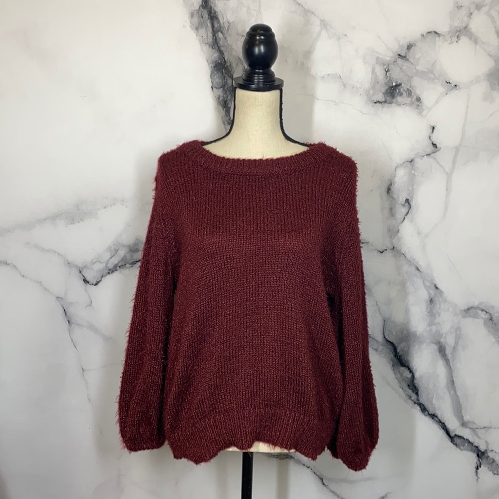 A NEW DAY red fuzzy balloon sleeve sweater Medium - Picture 1 of 7